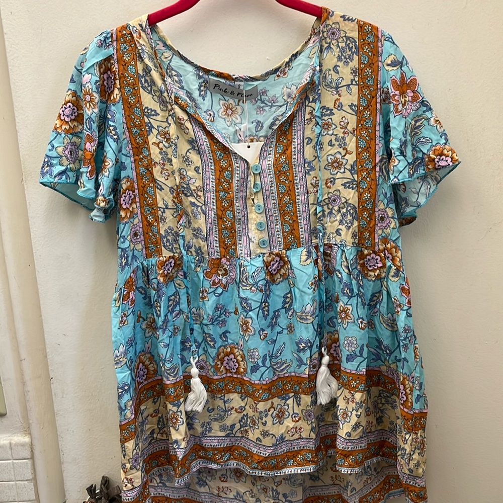 NWT Pink & Flare Boho Swing Top Size Small